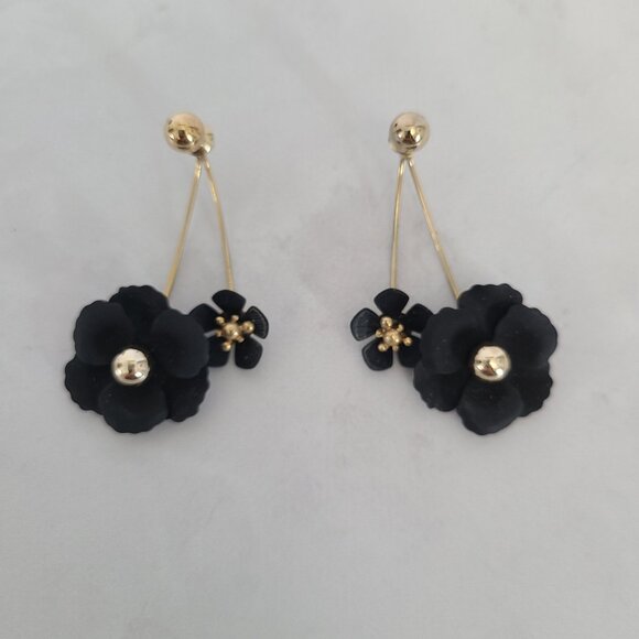 Black and Gold Floral Drop Earrings from Anthropologie - Picture 1 of 10
